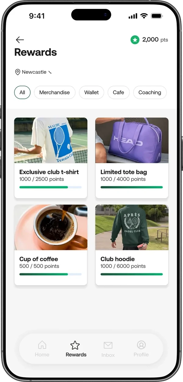 Rewards catalogue in the app