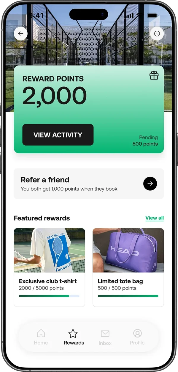 Rewards home showing a 2,000 point balance