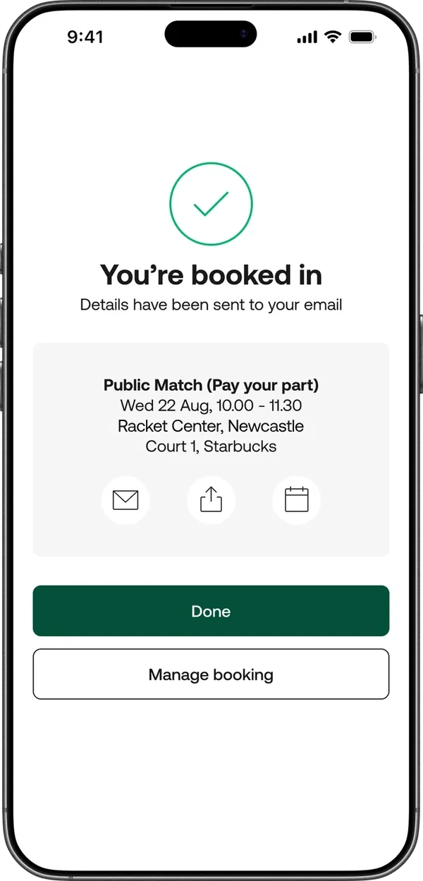 Booking confirmation for a public match