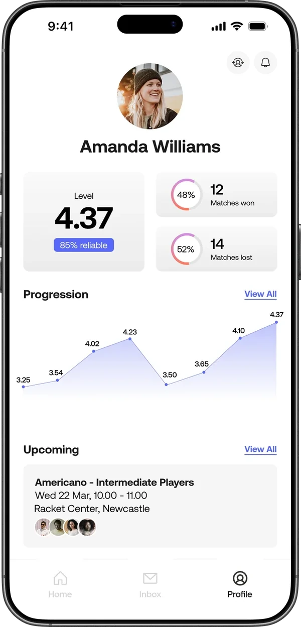 Player profile showing a 4.37 level and progression