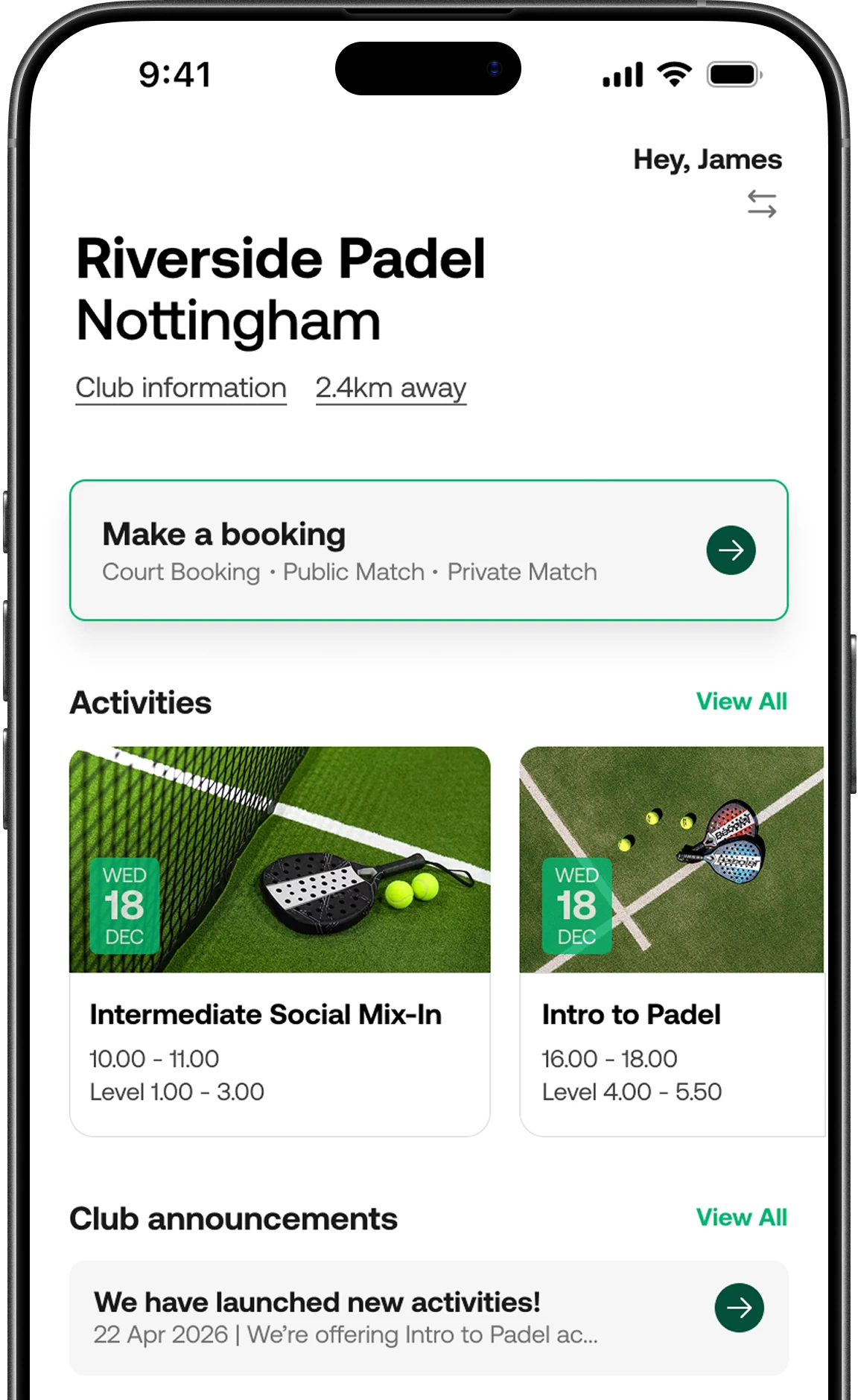 Padel and tennis club booking app - white label mobile experience
