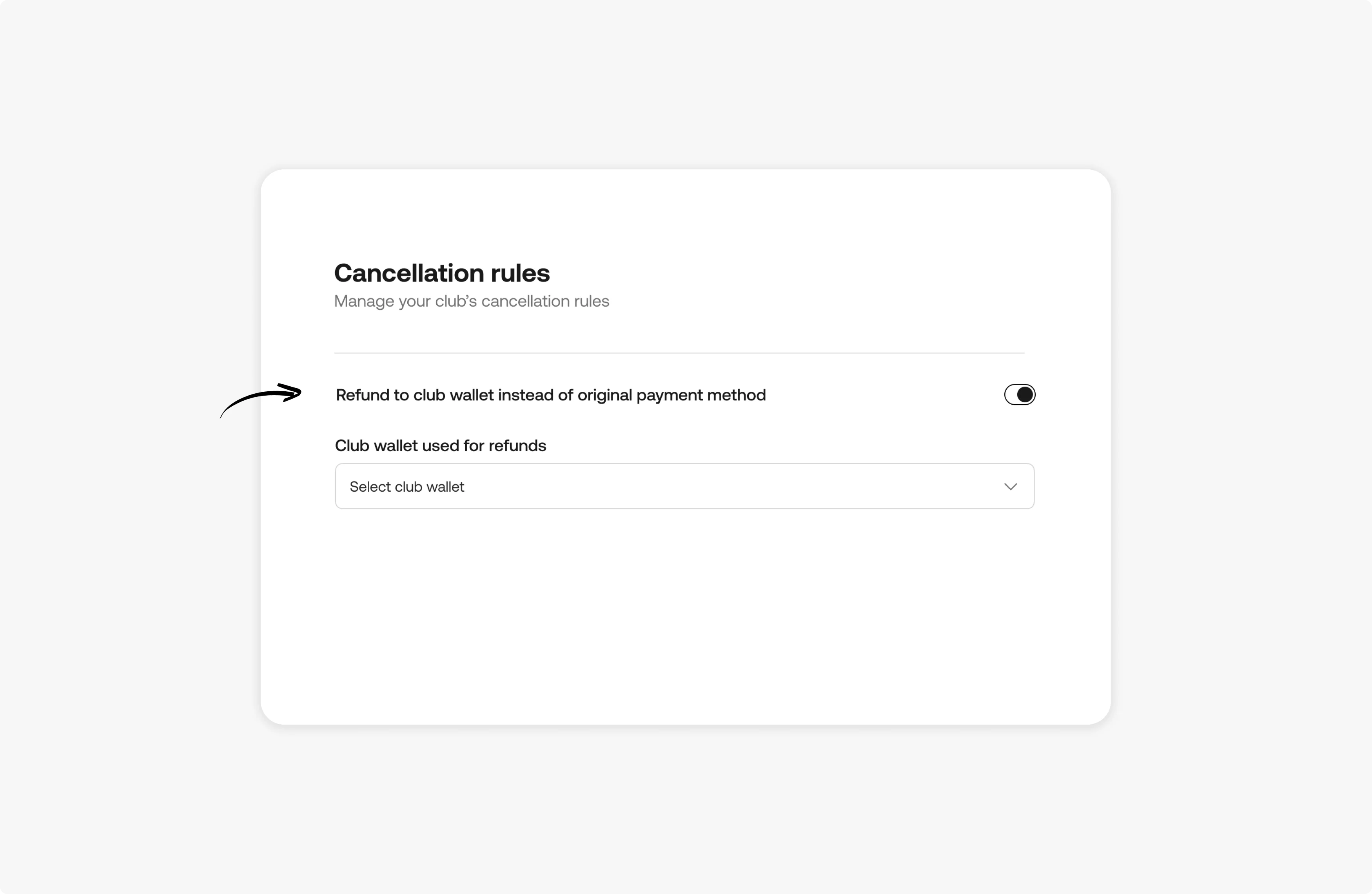 Club-wallet refund setting
