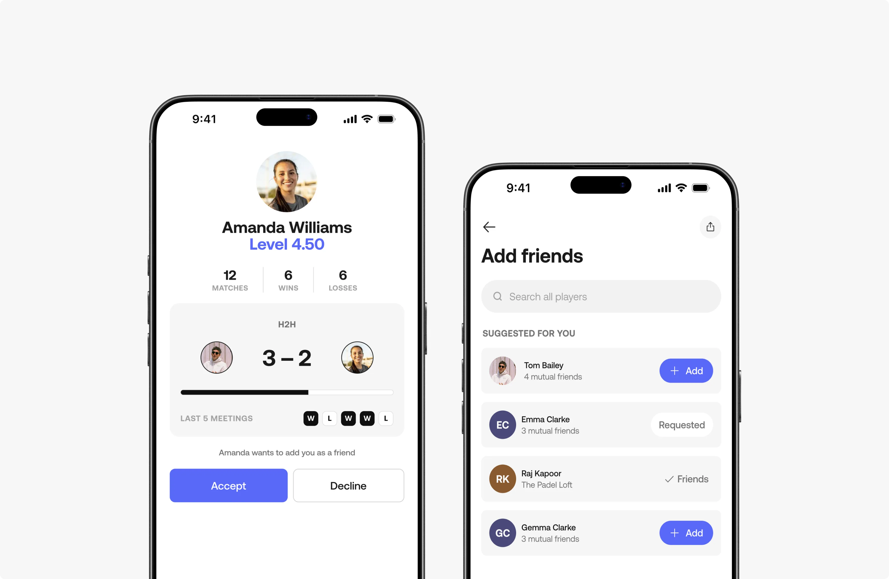 Friends & Head 2 Head Stats