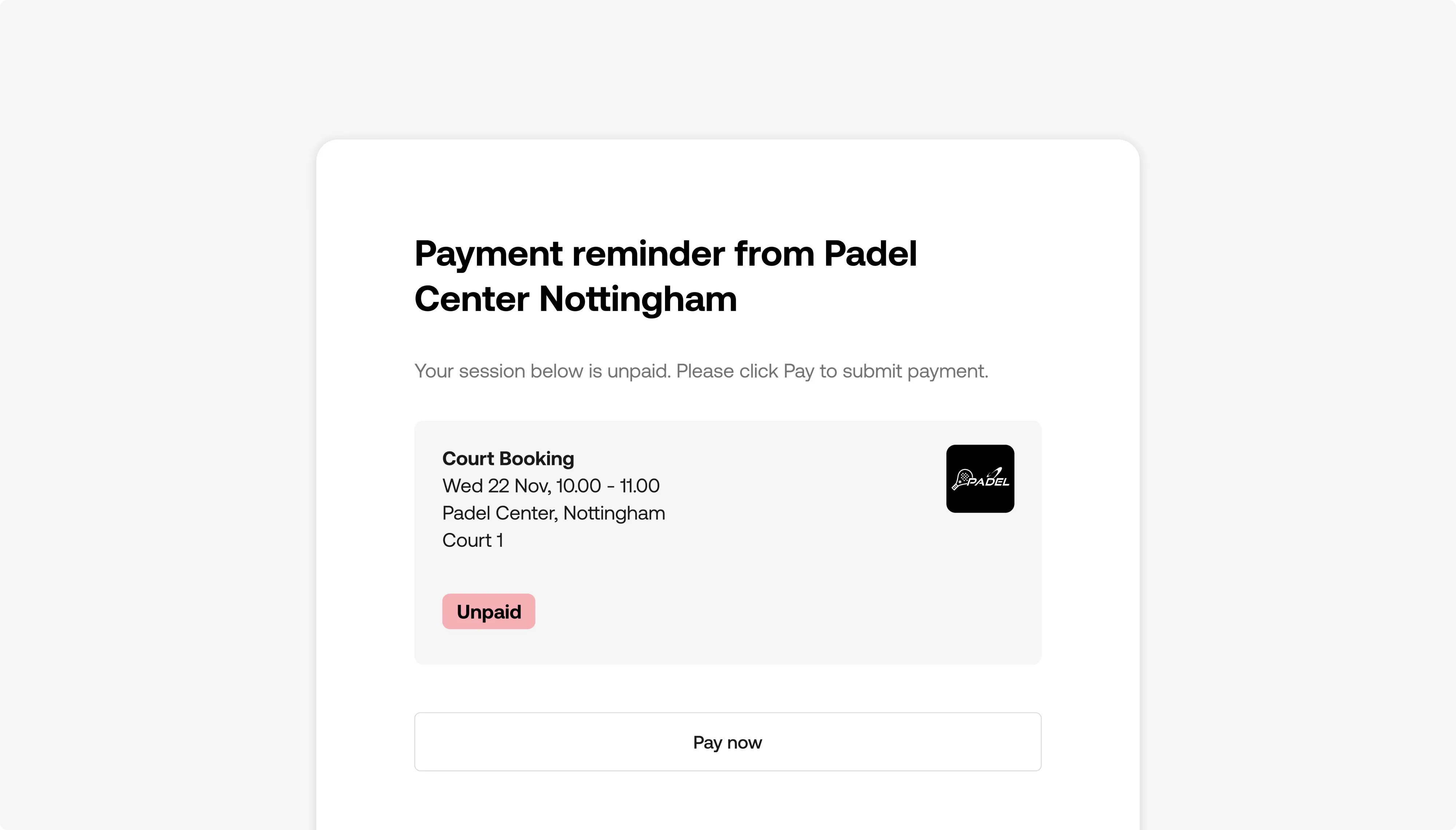 Payment reminders for unpaid sessions