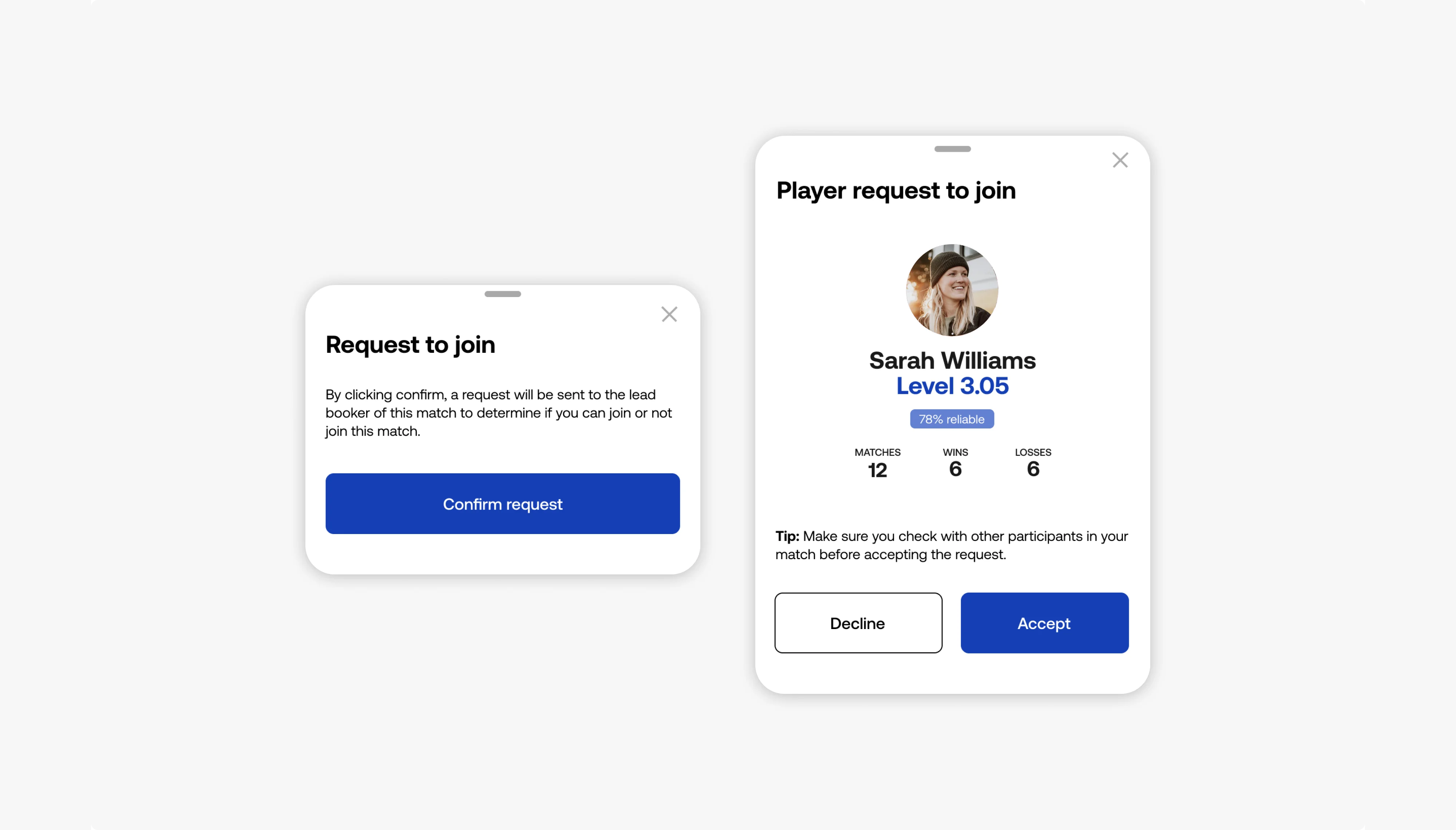 Request to join matches